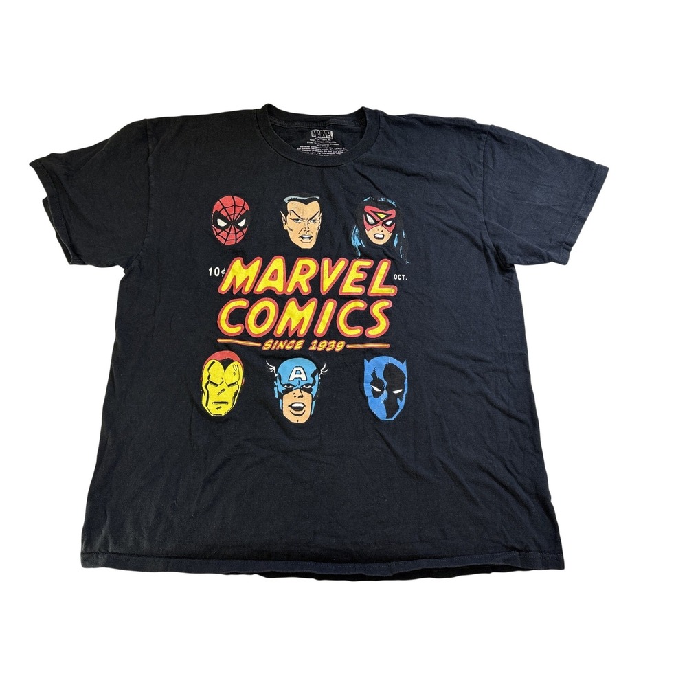 Marvel Comics Graphic T-Shirt Mens XL‎ Black Retro Superhero Avengers Spider-Man